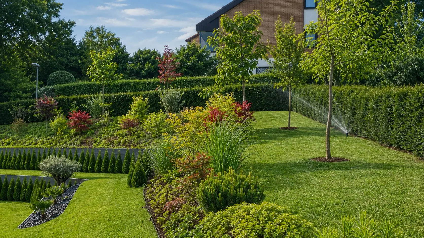 Privater Hausgarten mit automatischer Bewässerung